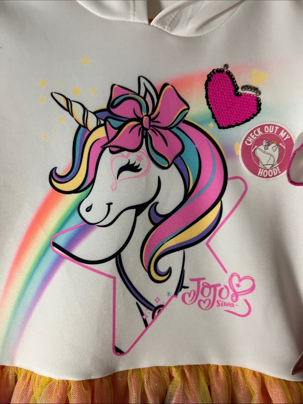 Nickelodeon White Hooded Unicorn Dress with Pink, Purple and Yellow Tulle Skirt - Picture 4 of 8